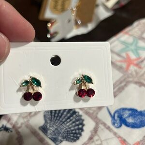 Source Unknown Cherry Earrings with Red and Green Accents NWT